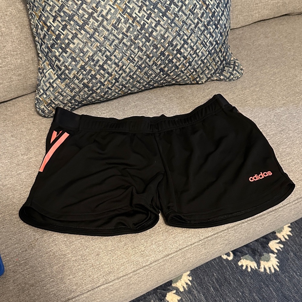 Adidas Women's Athletic Shorts in Black with Pink/Coral Accents